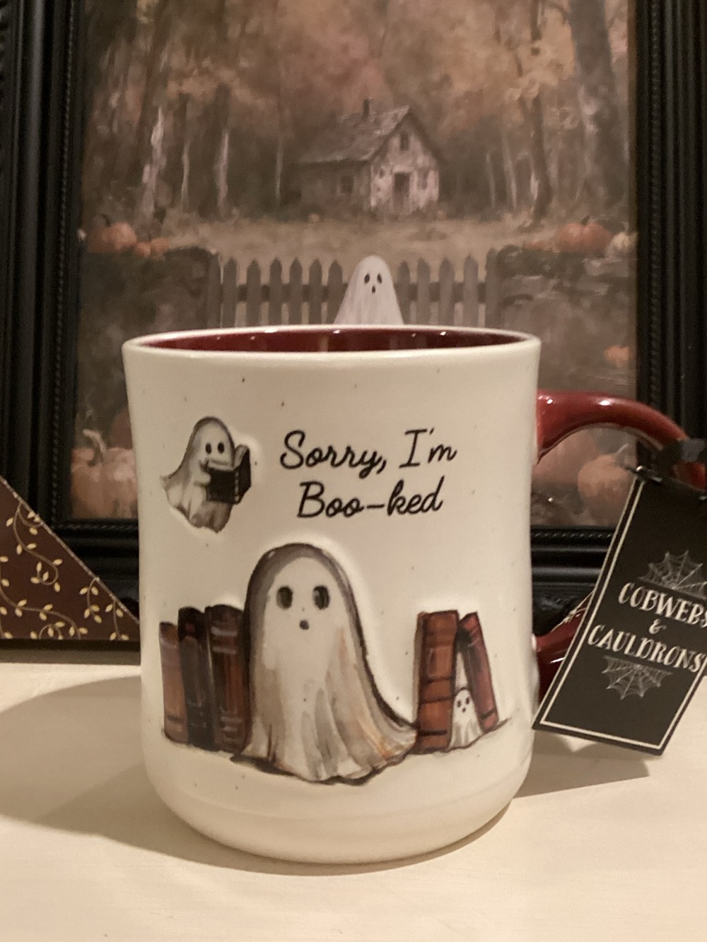 Cobwebs & Cauldrons Halloween ‘Sorry I’m Boo-ked' Ghost Book Lover Mug 👻